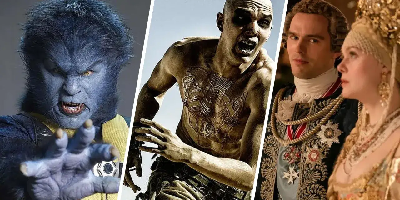 Nicholas Hoult som Beast, en tatuerad krigare och en kunglig figur. En collage av filmer och tv-program med Nicholas Hoult.