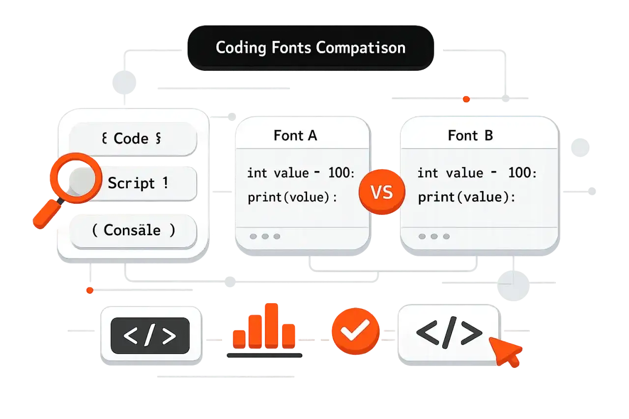 Porównanie fontów do kodowania: JetBrains Mono vs inne. Widok kodu, skryptu i konsoli.