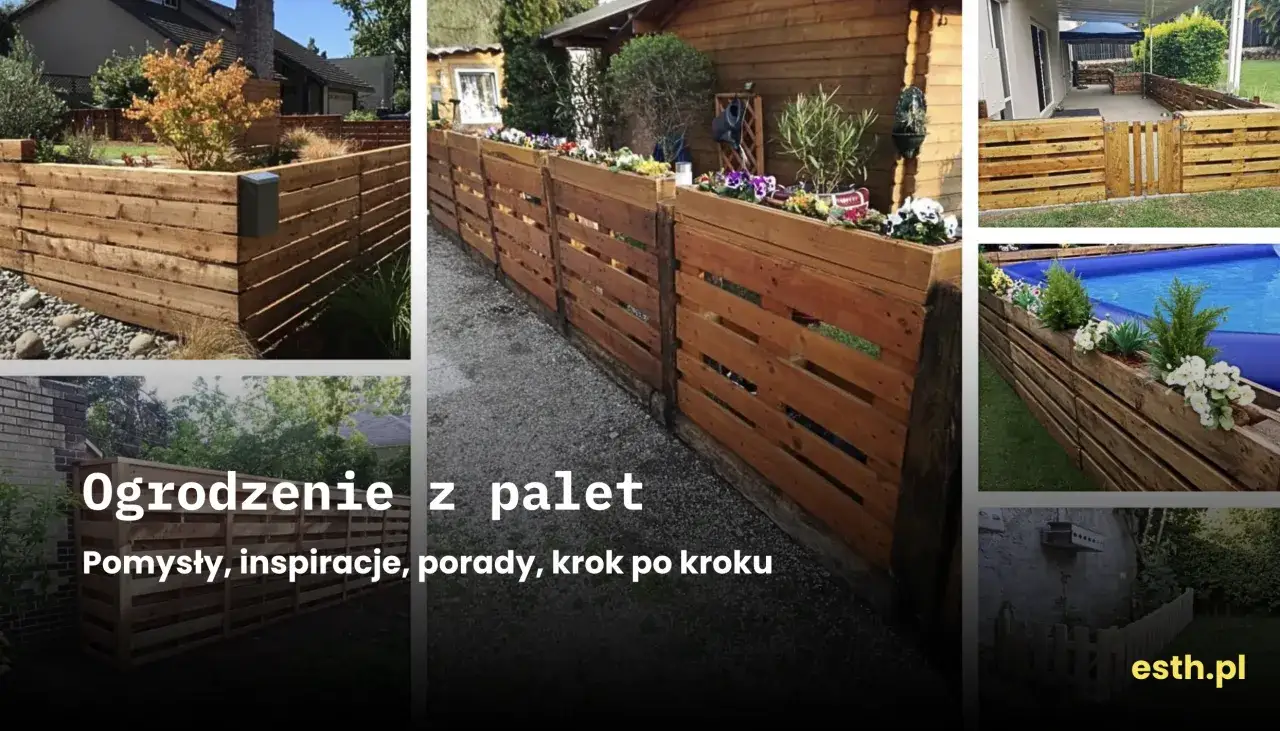 Pomysł na ogrodzenie ogródka z palet. Drewniane konstrukcje tworzą estetyczne i funkcjonalne obrzeża, idealne do aranżacji przestrzeni.
