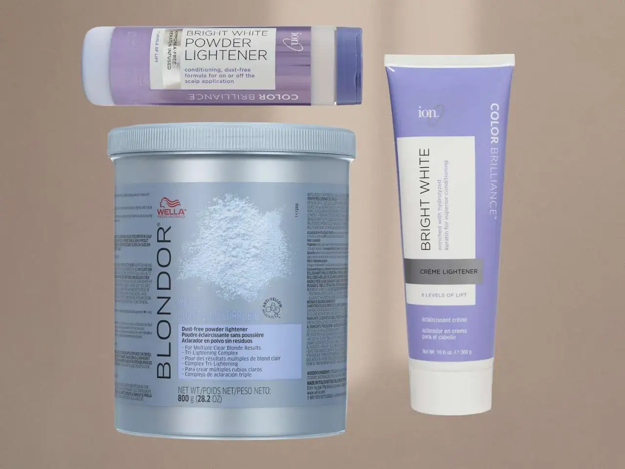 Produkty do rozjaśniania włosów w domu: puder i krem. Wella Blondor i Ion Bright White pomogą Ci uzyskać wymarzony kolor.