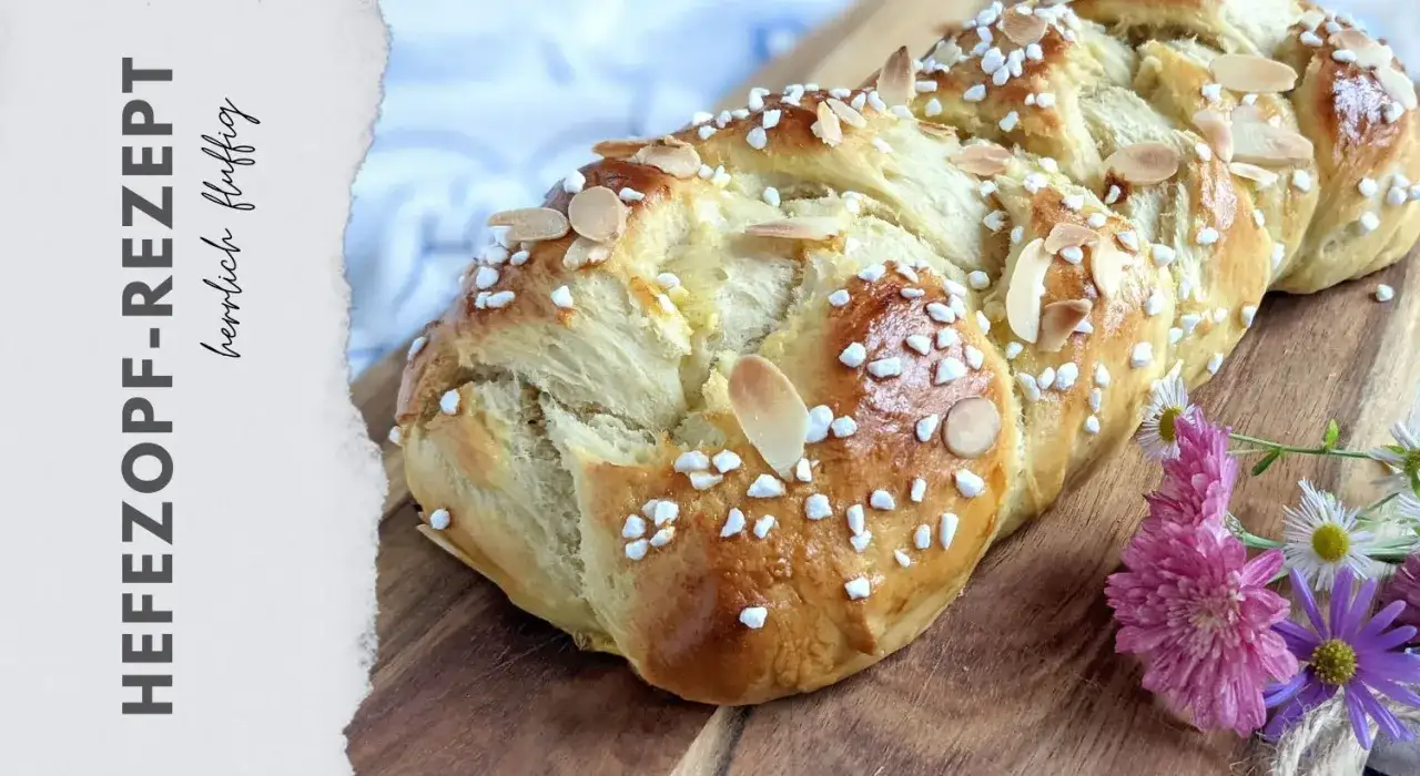 Herrlich fluffiger Hefezopf, bestreut mit Hagelzucker und Mandelblättchen. Ein tolles Rezept für den Sonntagsbrunch!