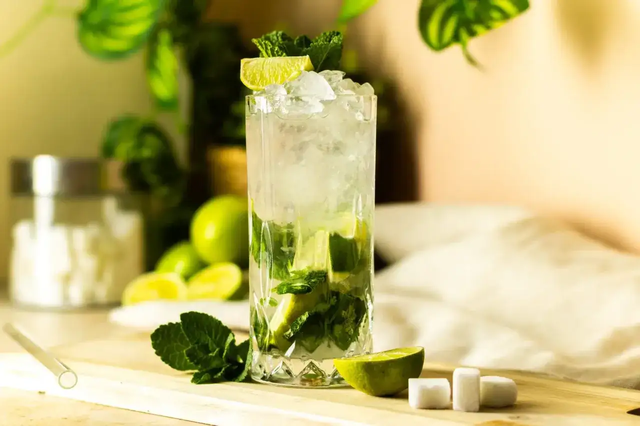 Orzeźwiający mohito drink co zamiast rumu? Z limonką, miętą i lodem, idealny na upalne dni.