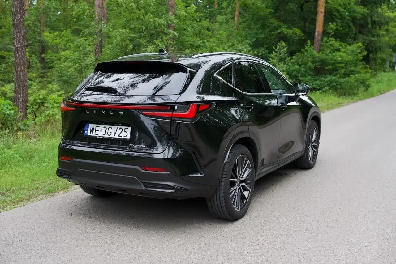 Czarny Lexus NX 350h na drodze leśnej. Zastanawiasz się nad jego spalaniem?