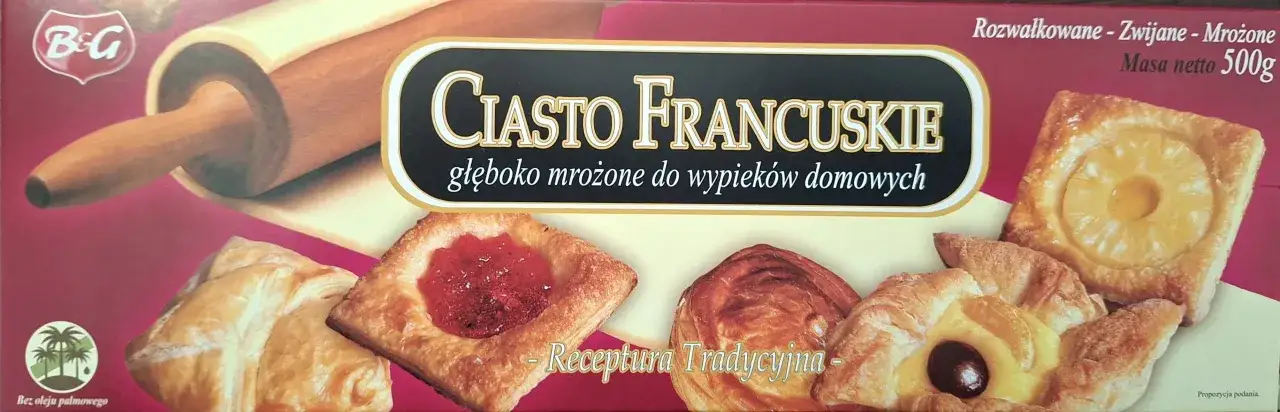 Ciasto francuskie głęboko mrożone, gotowe do wypieków. Czy ciasto francuskie można mrozić? Tak, to opakowanie potwierdza!