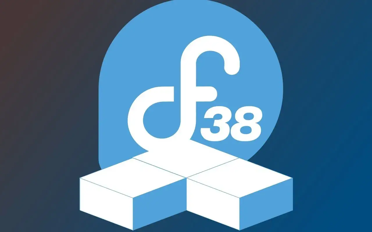 Logo Fedora 38 z białym symbolem 