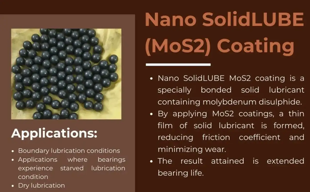 Smar molibdenowy (MoS2) w postaci powłoki Nano SolidLUBE zapewnia smarowanie w trudnych warunkach, minimalizując tarcie i zużycie.