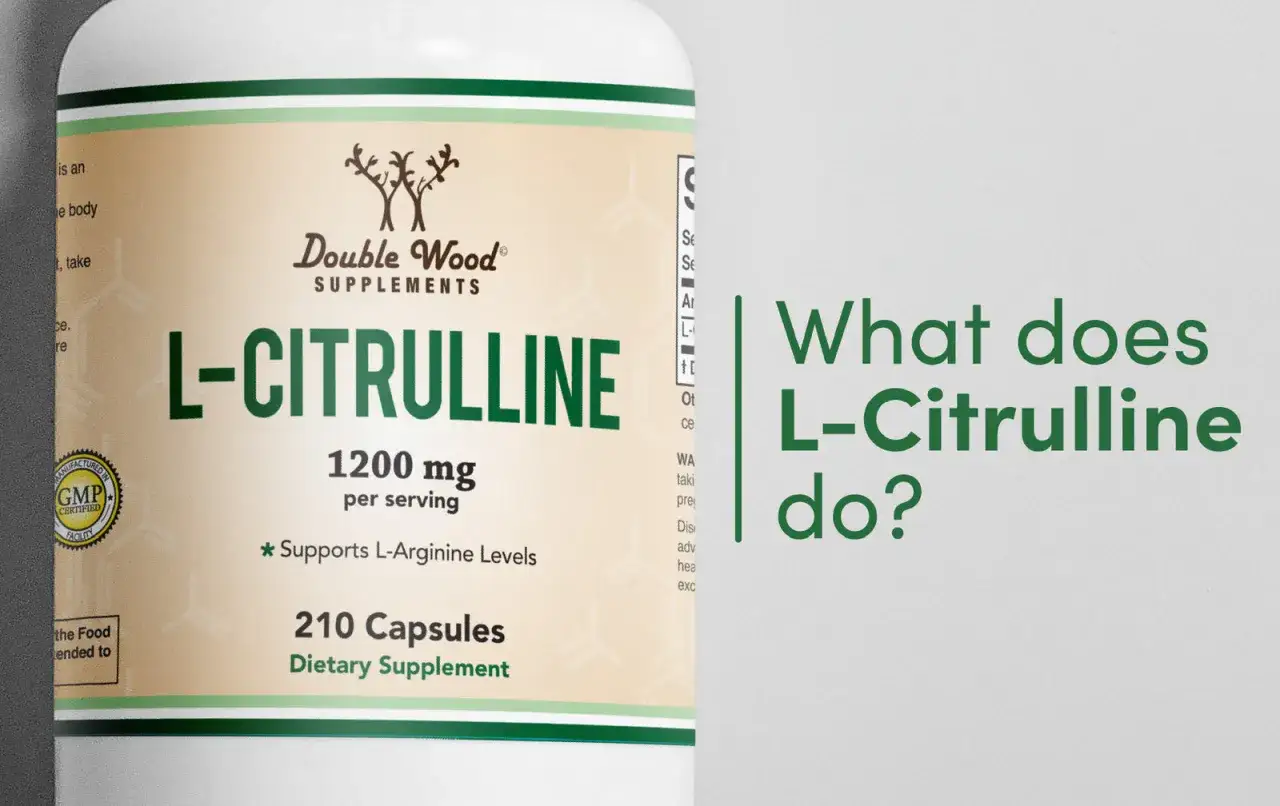 Biała butelka suplementu L-Citrulline 1200 mg. Dowiedz się, cytrulina co daje dla organizmu, wspierając poziom L-argininy.