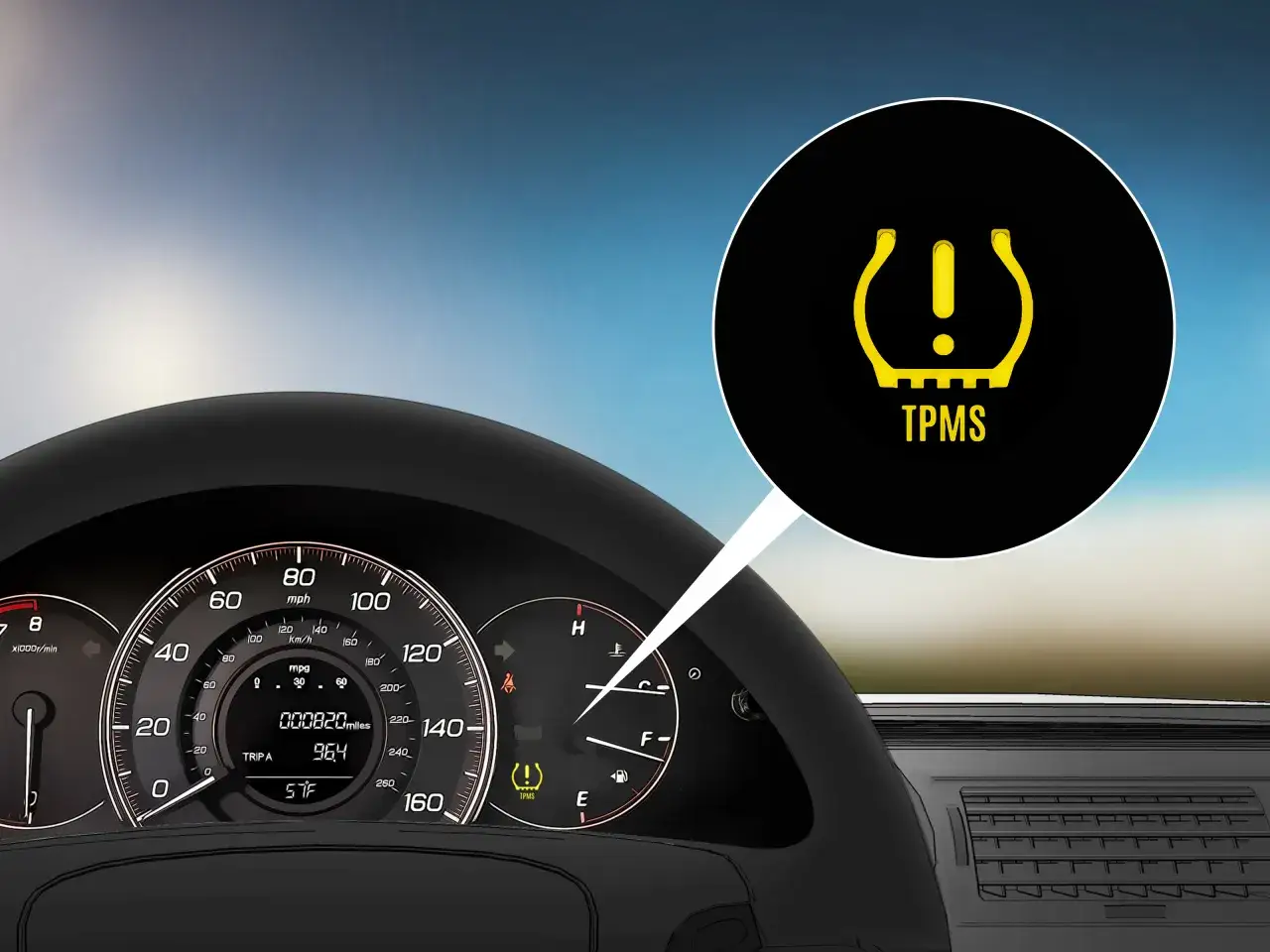 Spia TPMS accesa: controlla la pressione dei pneumatici rft. Il significato &egrave; un avviso di bassa pressione.