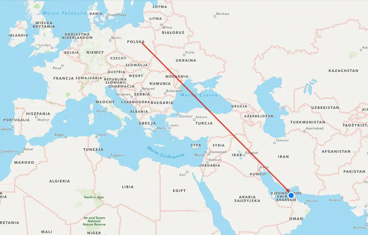 Trasa z Polski do Zjednoczonych Emiratów Arabskich. Sprawdź, ile się leci do Dubaju.