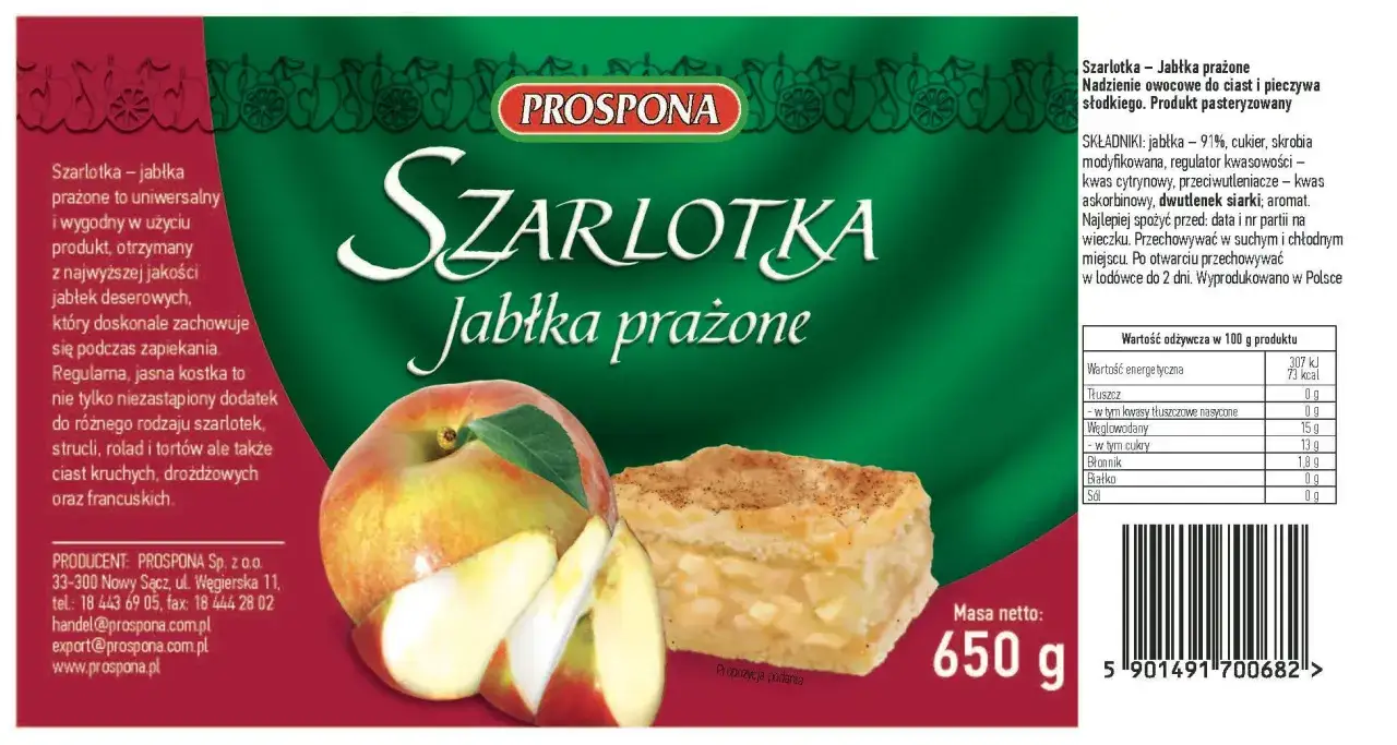 Jabłka prażone Prospona – idealne do szarlotki. Gotowe nadzienie, które ułatwia przygotowanie ciasta.