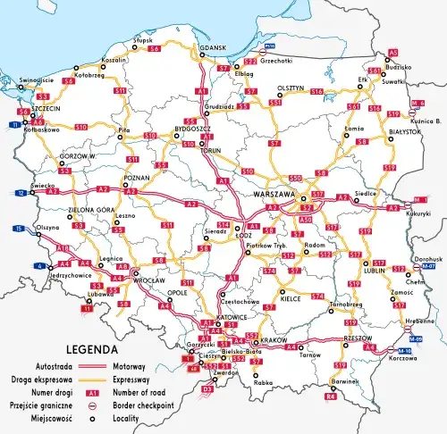 Mapa autostrad w Polsce