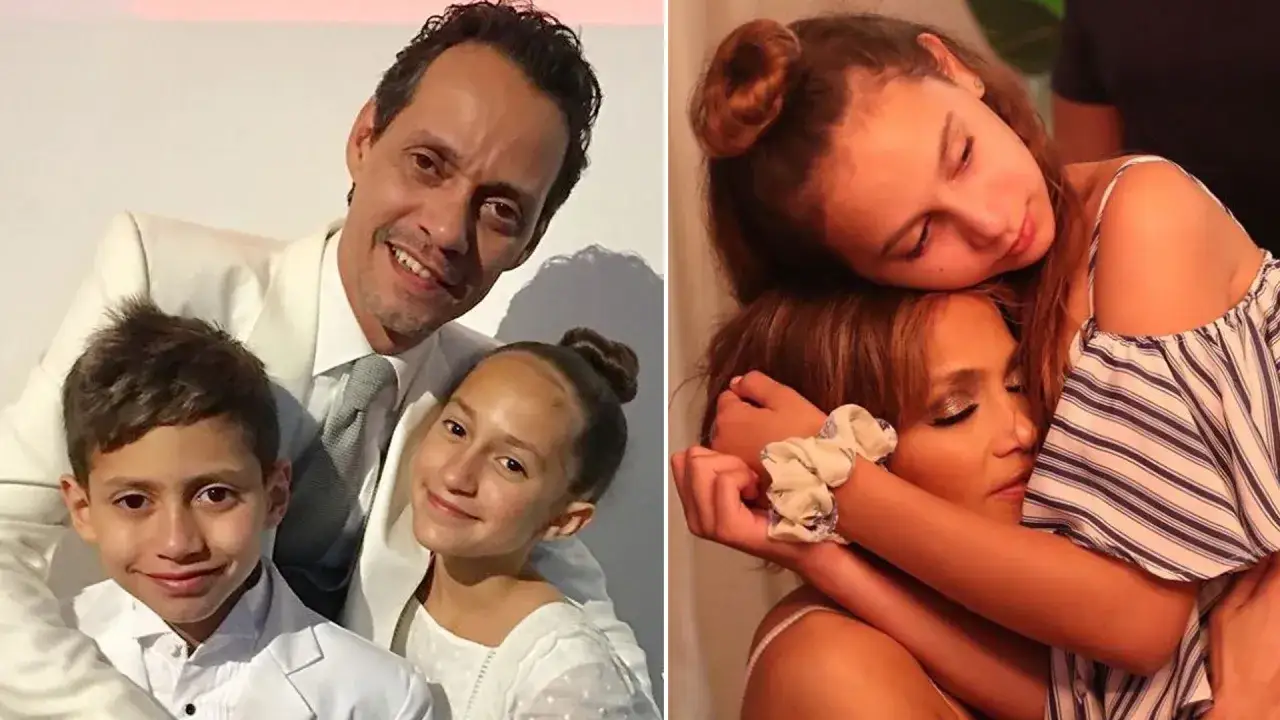 Jennifer Lopez ma dzieci. Na zdjęciu widać ją obejmującą córkę, a na drugim zdjęciu jej dzieci z ojcem.