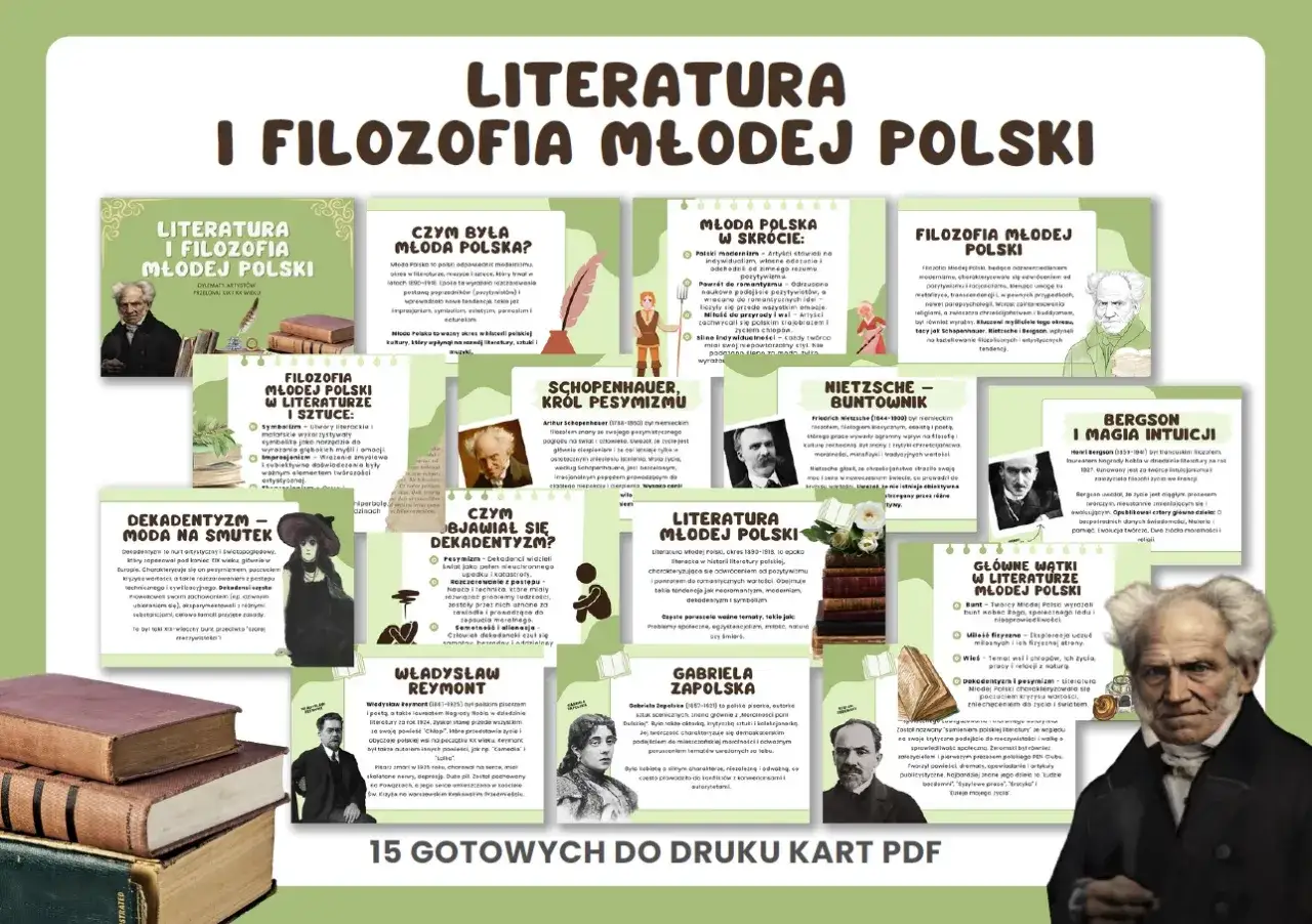 Dekadentyzm Młodej Polski: moda na smutek, pesymizm i rozczarowanie. Sztuka i literatura odzwierciedlały nastroje epoki.