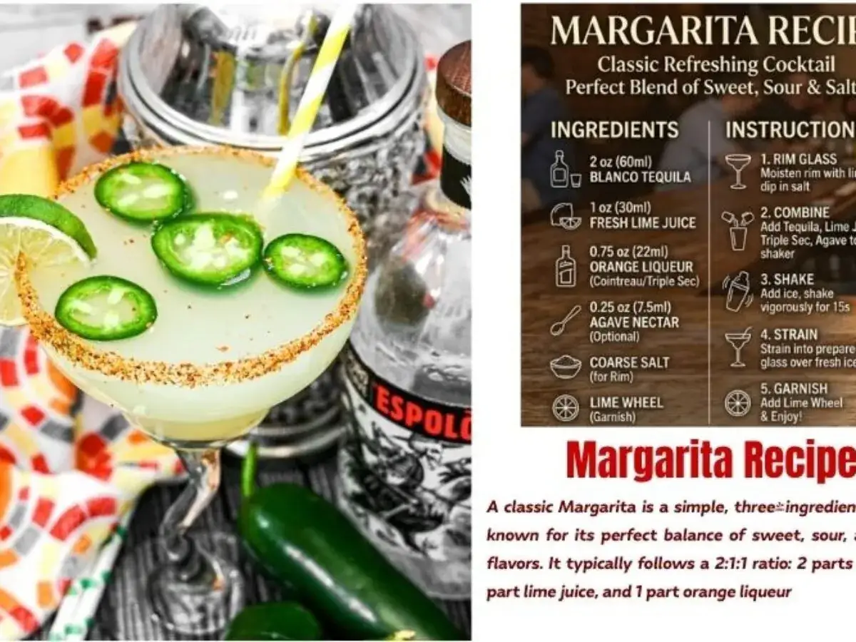 Oto przepis na pyszną margaritę: drink z solą na brzegu, plasterkami limonki i jalapeño. Idealny na każdą okazję!