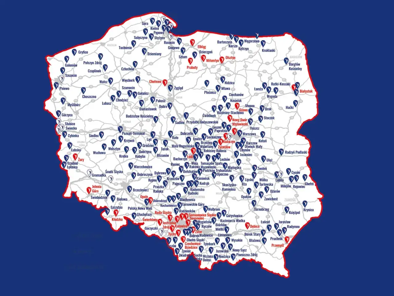 Mapa stacji paliw w Polsce z logo głównych sieci