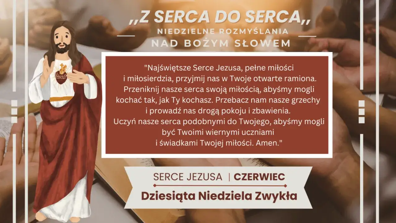 Ilustracja przedstawia Jezusa z Sercem, obok tekst modlitwy do zbawiciela.