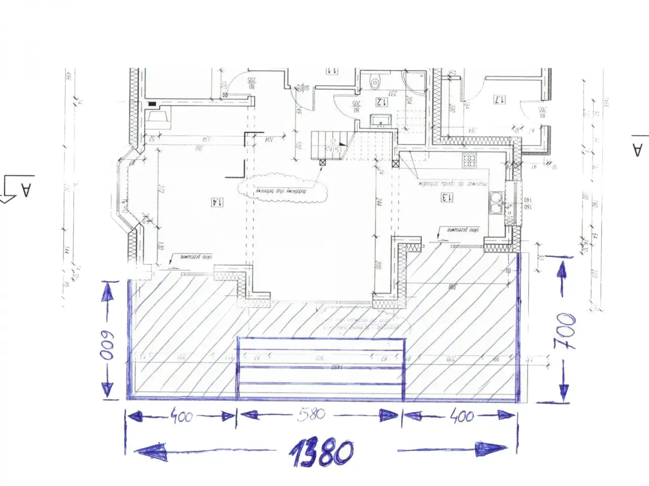 plan tarasu z legarami i wymiarami