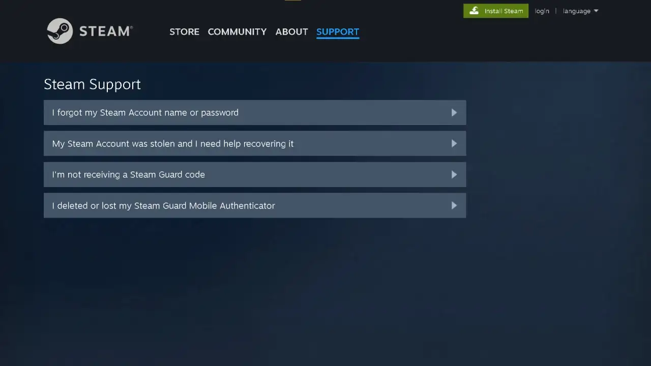 Strona pomocy Steam. Kliknij 