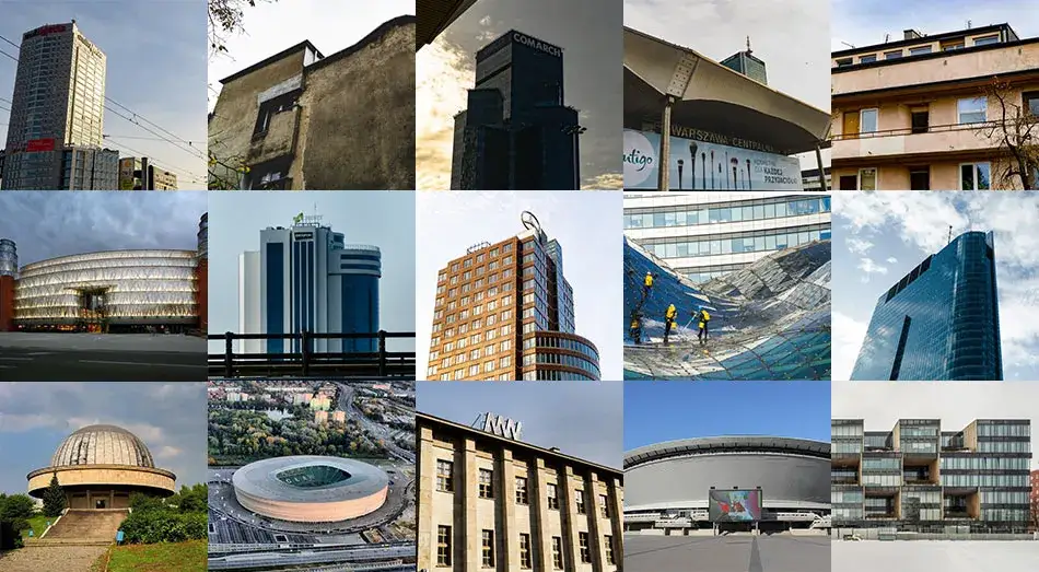 różne typy budynków w Polsce (mieszkalne, biurowe, przemysłowe)