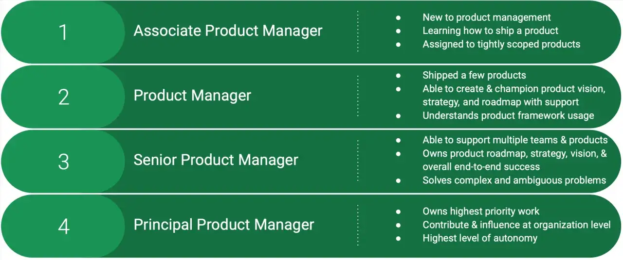 Ścieżka kariery: od Associate Product Manager do Principal Product Manager, pokazująca rozwój umiejętności i odpowiedzialności.