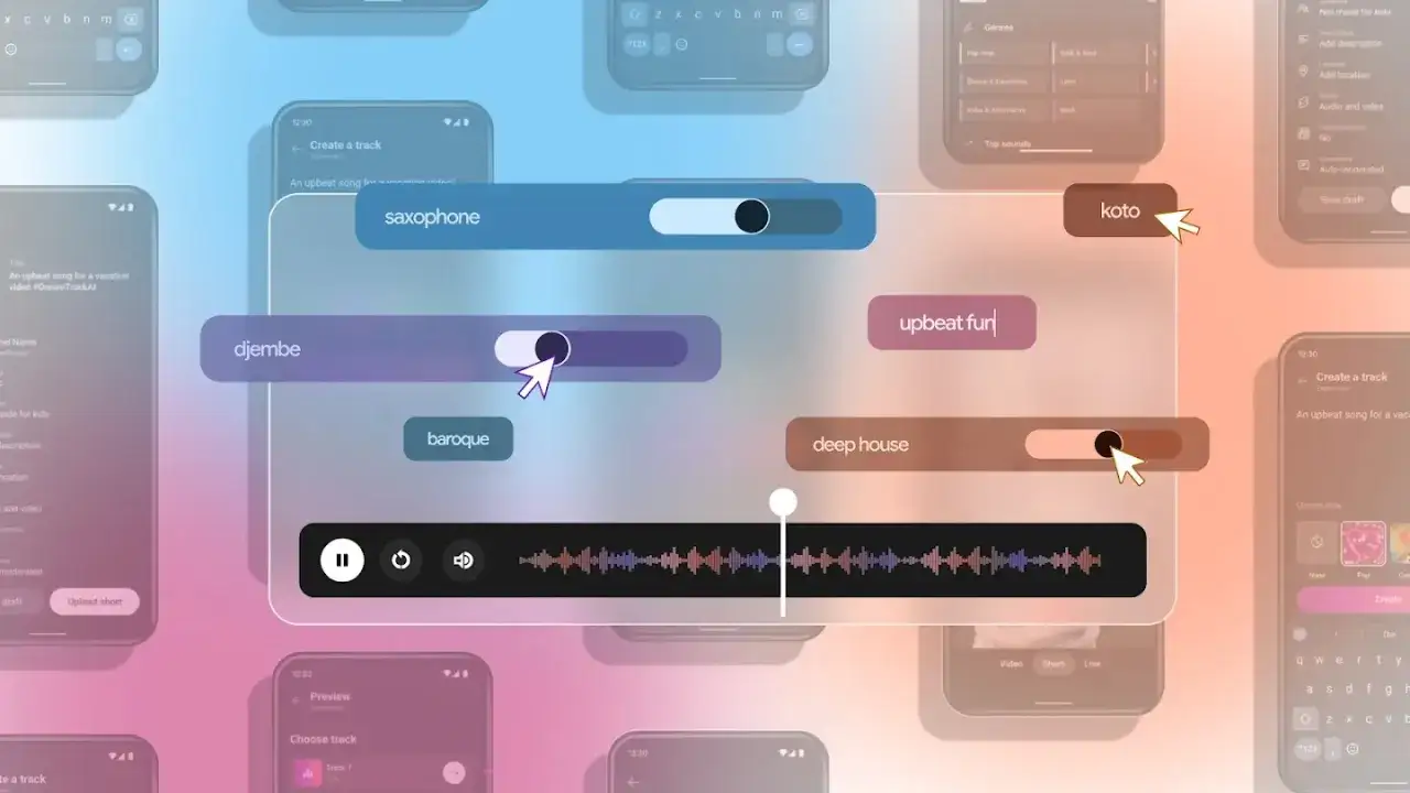 KI-Text-zu-Song-App: Nutzer wählen Instrumente wie Saxophon, Djembé und Genres wie Deep House, um Musik zu kreieren.