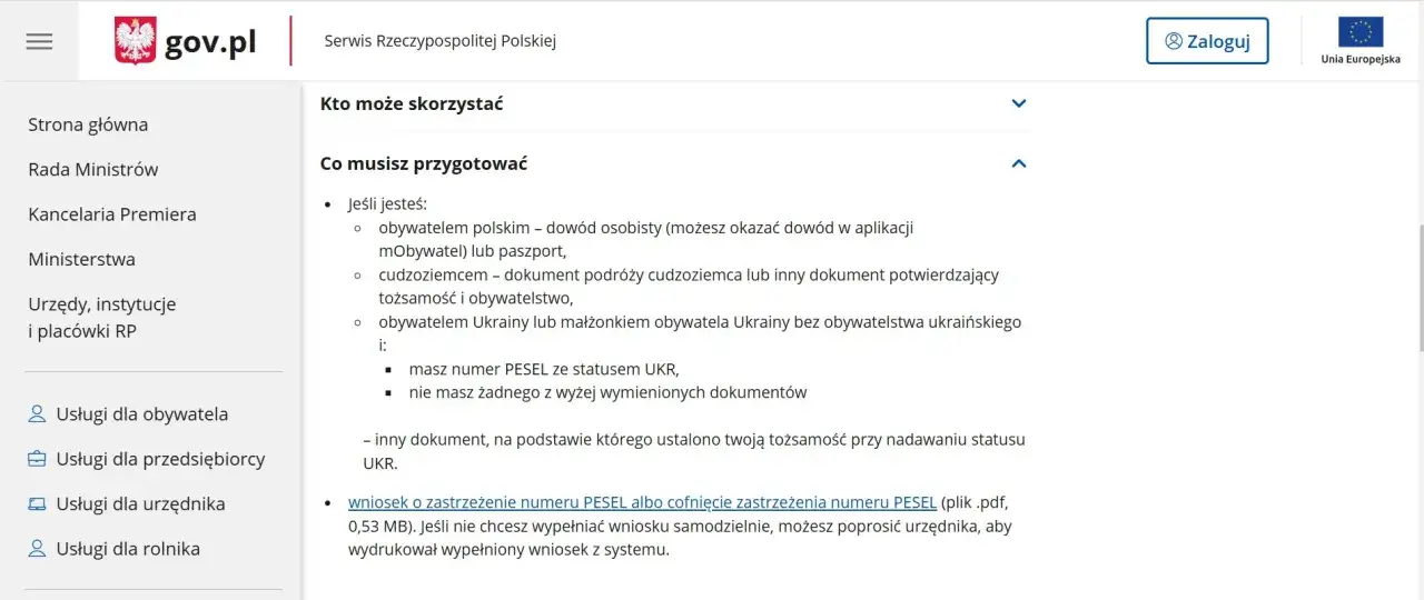 Jak odblokować PESEL? Strona gov.pl wyjaśnia, jakie dokumenty są potrzebne dla obywateli Polski, cudzoziemców i obywateli Ukrainy.