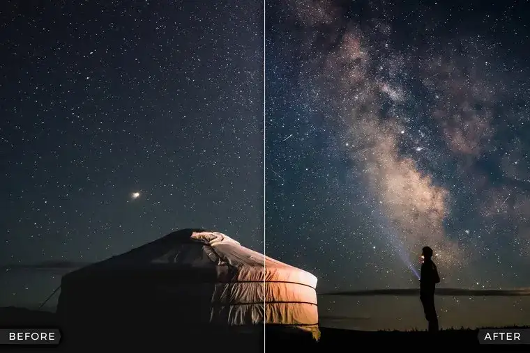 Lightroom Mobile astrophotography before after