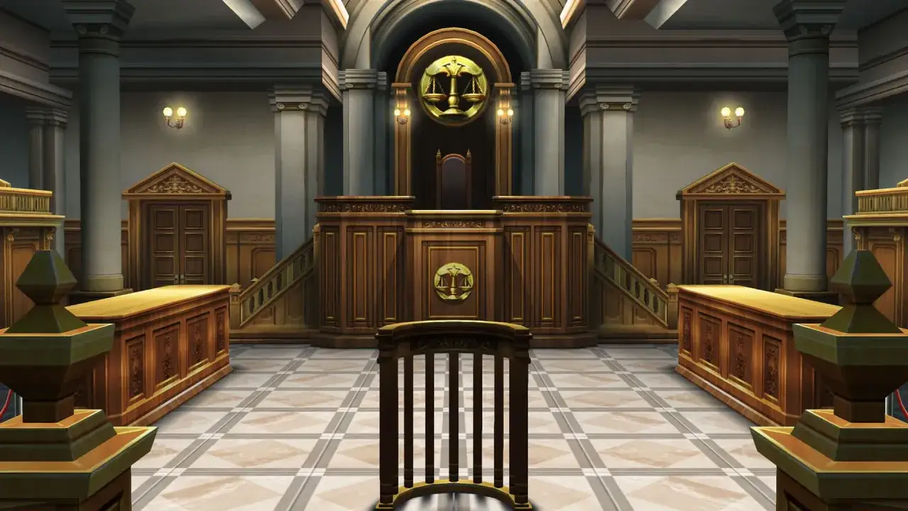 Tribunal de Ace Attorney 7, listo para un nuevo caso.