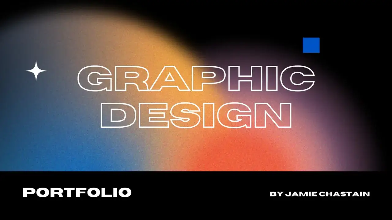 Graphic Design Portfolio by Jamie Chastain. This image showcases bold typography and a vibrant gradient, perfect for illustrator templates.
