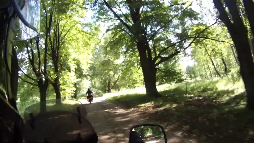 Krajobraz Poleskiego Parku Narodowego z motocyklem