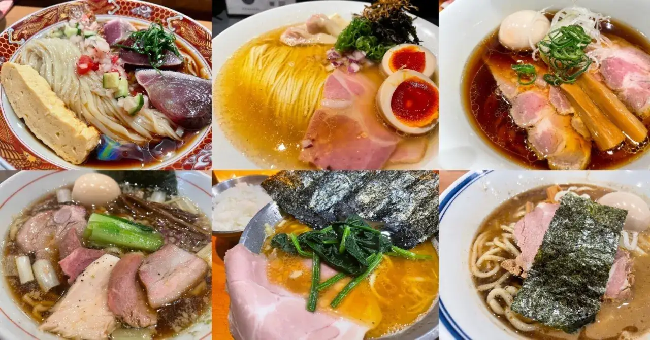 Sechs k&ouml;stliche Ramen-Sch&uuml;sseln mit verschiedenen Toppings wie Fleisch, Ei und Gem&uuml;se. Ein Fest f&uuml;r Ramen-Liebhaber!