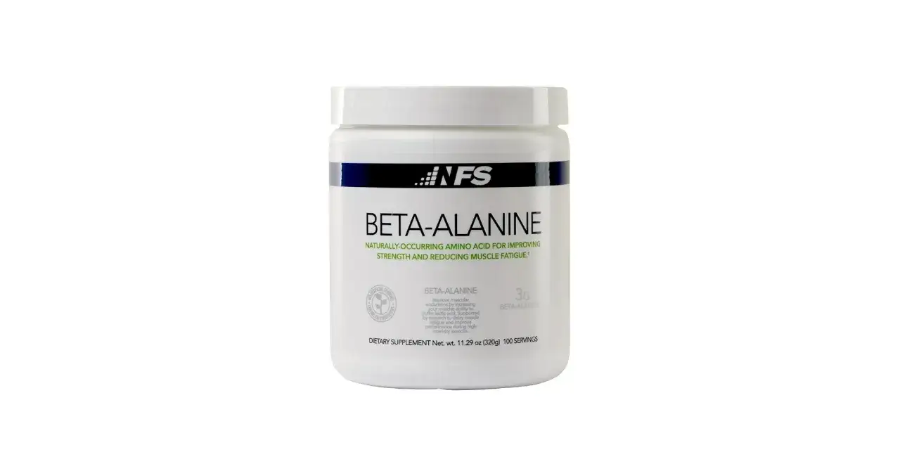 Behälter mit Beta-Alanin Pulver. Die beta-alanin wirkung wird durch verbesserte Kraft und reduzierte Muskelermüdung erzielt.