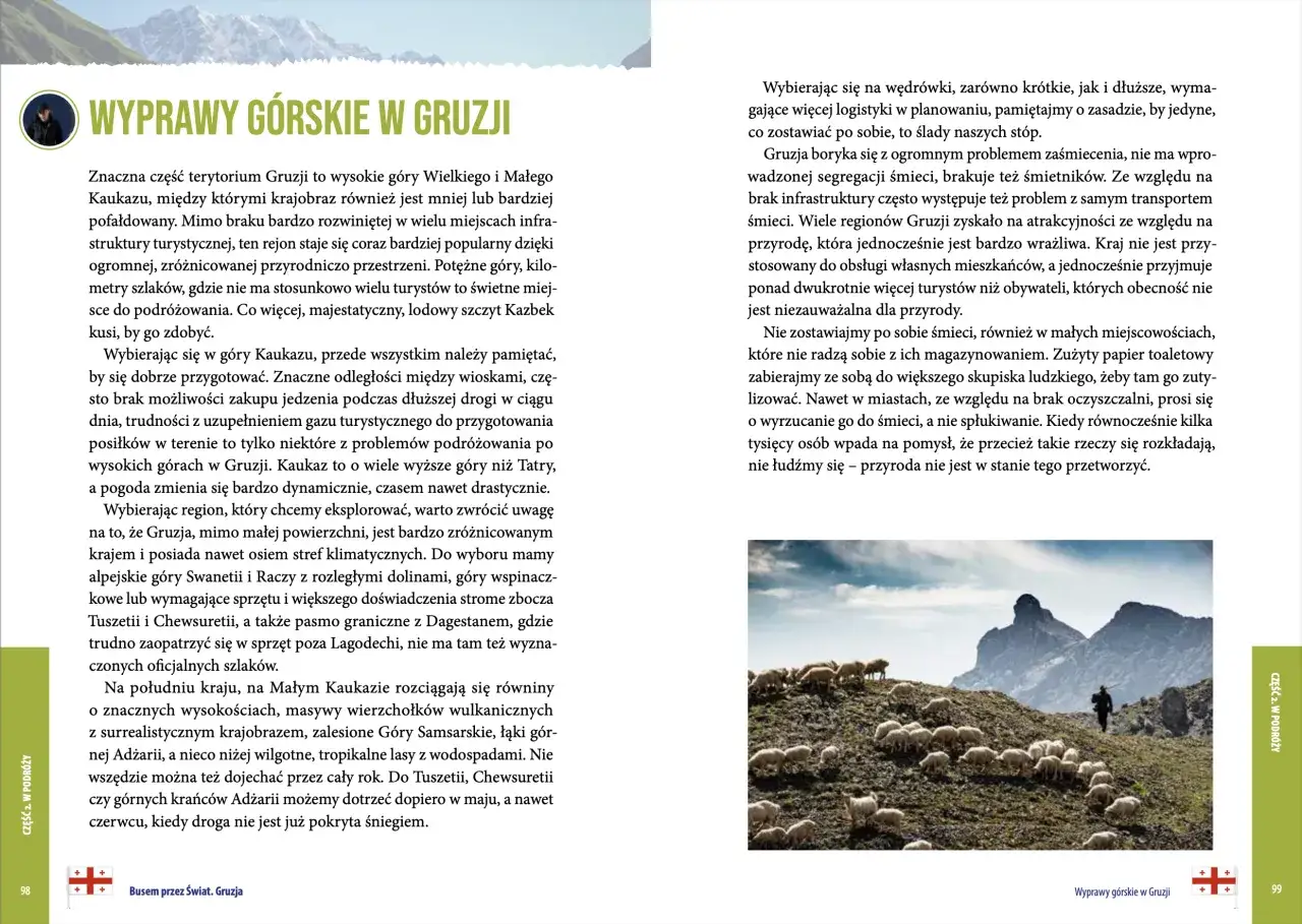 Wycieczka do Gruzji to wspaniała przygoda w góry Kaukazu. Na zdjęciu owce pasące się na zboczu, a w tle majestatyczne szczyty.