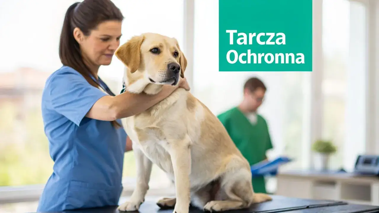Weterynarz bada labradora. Nawet jeśli szczepienie psa po terminie, nie martw się,