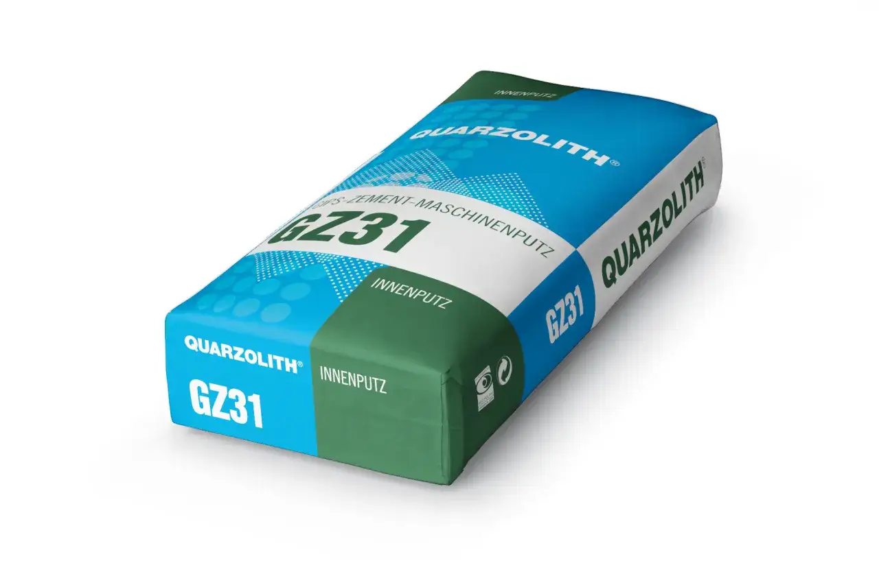 Sack mit Gips-Zement-Maschinenputz von Quarzolith, Modell GZ31, für Innenputz.