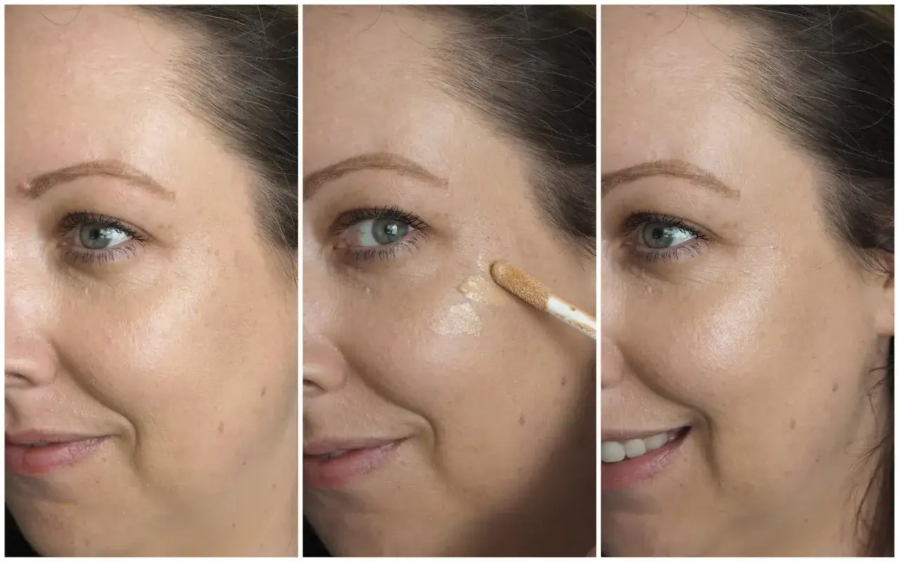 Charlotte Tilbury Hollywood Flawless Filter na skórze przed i po