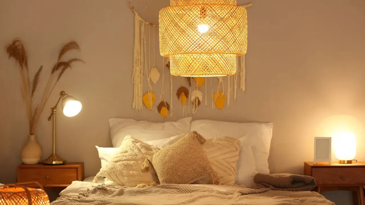 Une chambre cosy avec des lumi&egrave;res douces, propice au sommeil. La lumi&egrave;re bleue est absente, favorisant la d&eacute;tente.