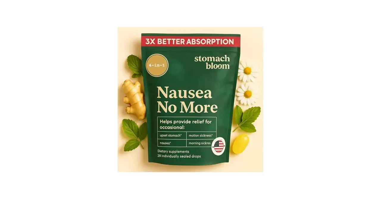 Nausea No More - naturalne wsparcie co na mdłości, z imbirem i miętą. Ulga na żołądek, chorobę lokomocyjną i poranne mdłości.