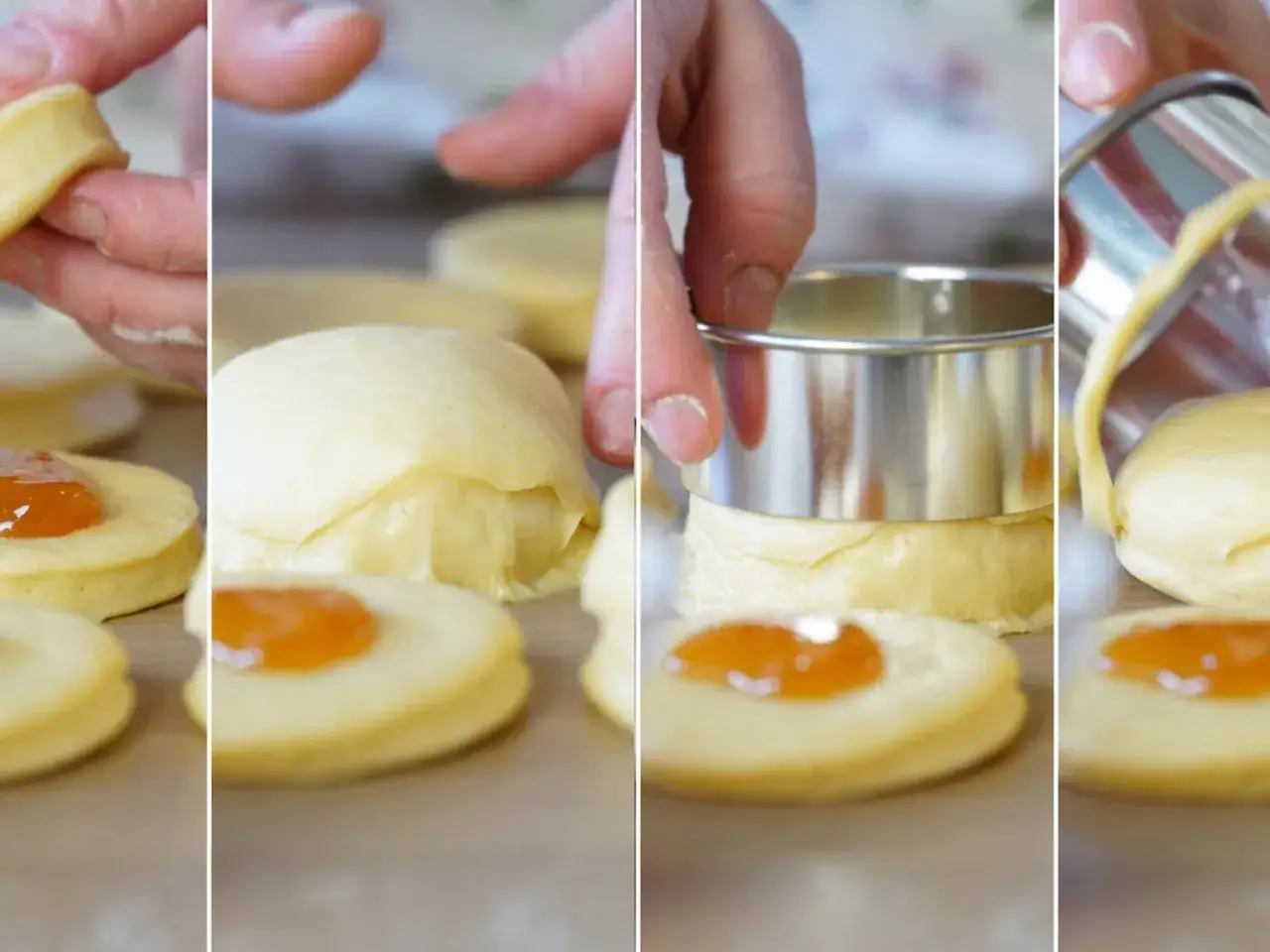 Schritt-f&uuml;r-Schritt-Anleitung f&uuml;r ein Krapfen Rezept: Teig ausstechen, f&uuml;llen und formen.