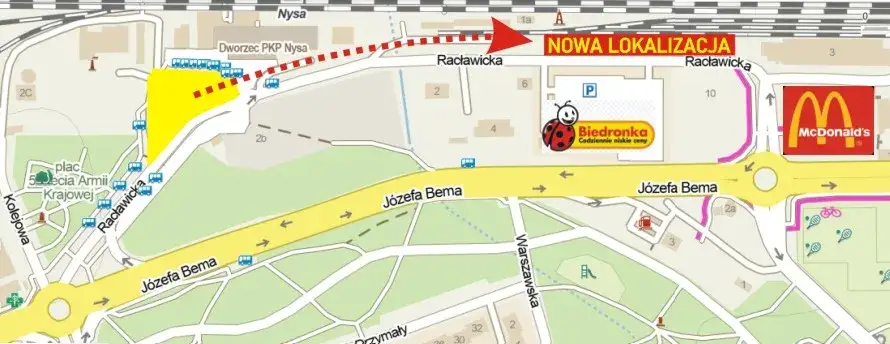 mapa dworzec autobusowy Nysa Bema 1