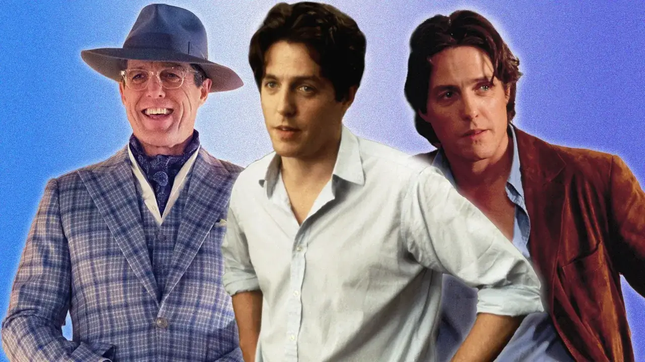 Hugh Grant w trzech odsłonach, przypominający jego role w kultowych filmach.