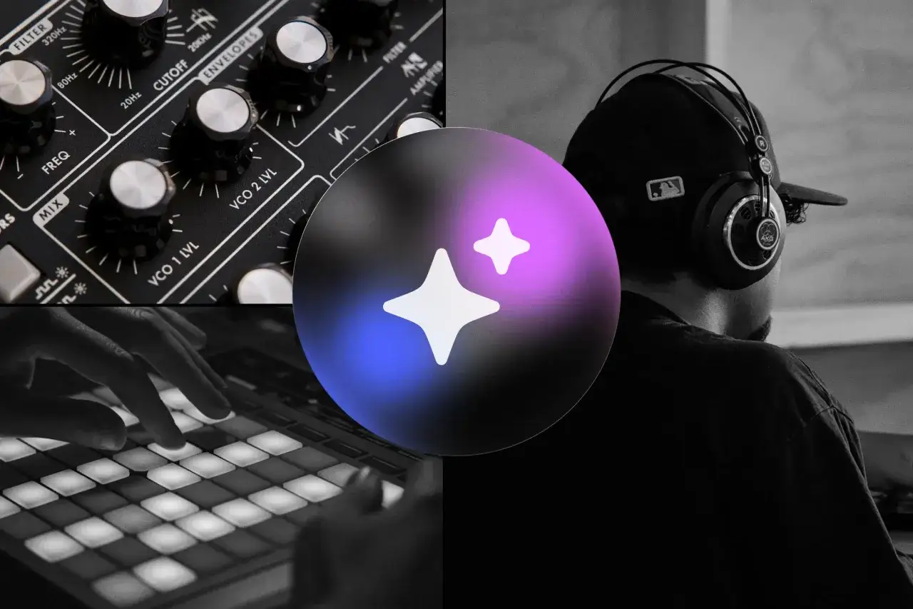 Un DJ cr&eacute;e une chanson nulle avec un synth&eacute;tiseur et un contr&ocirc;leur. Le logo d'une &eacute;toile brille.