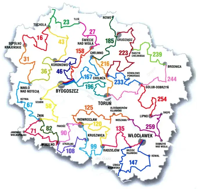 Mapa jezior Kujawsko-Pomorskie z atrakcjami