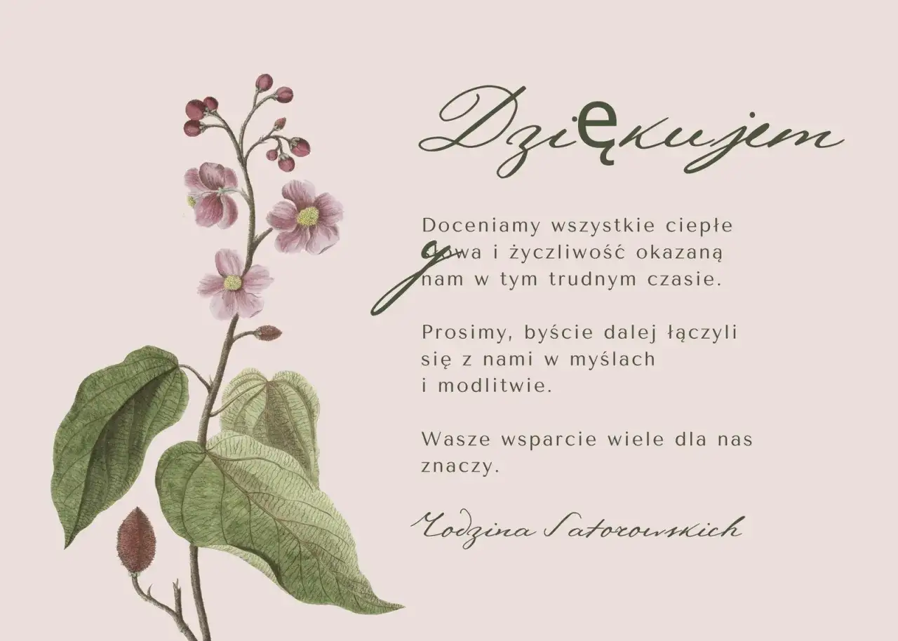 Wzruszające podziękowania za pomoc od rodziny Satorowskich. Doceniamy Wasze wsparcie w trudnym czasie.