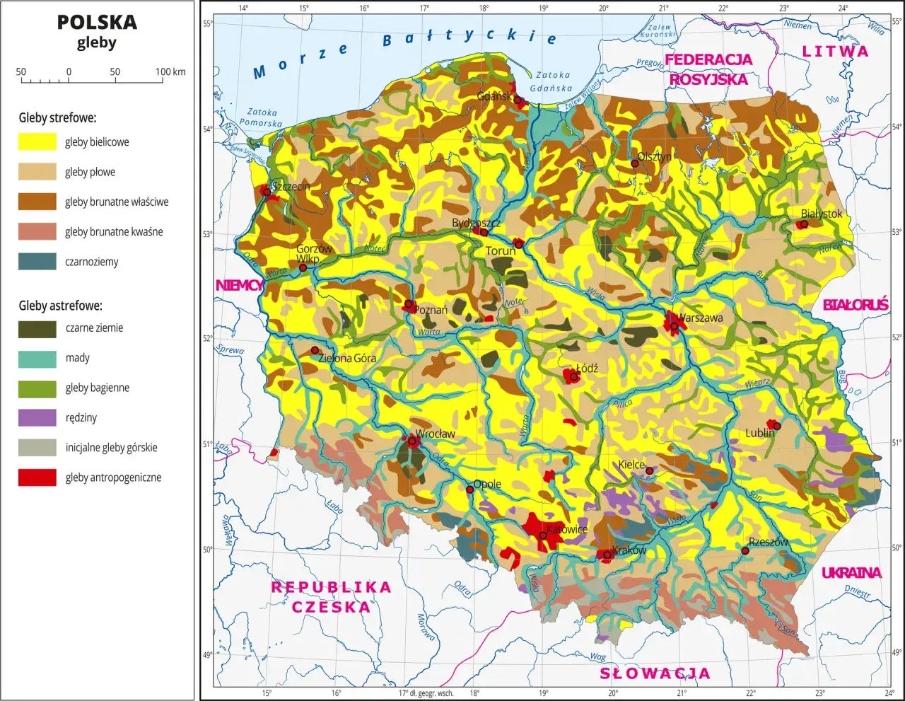 Mapa gleb Polski uproszczona ogrodnictwo