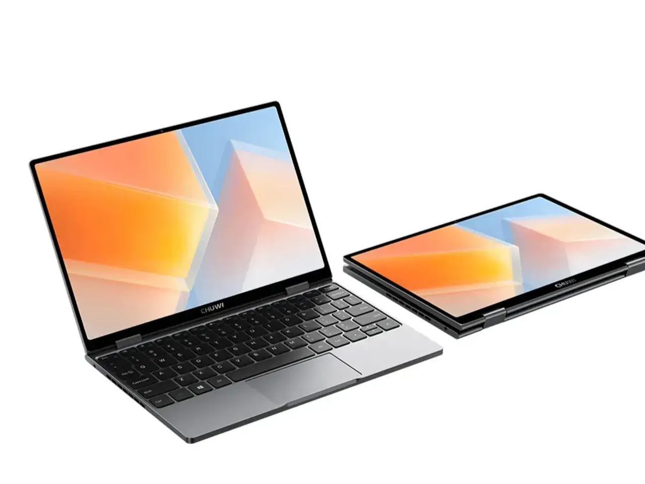 Dwa ultrabooki CHUWI, jeden otwarty z klawiaturą, drugi zamknięty. Idealne do pracy i rozrywki, czyli ultrabook co to?