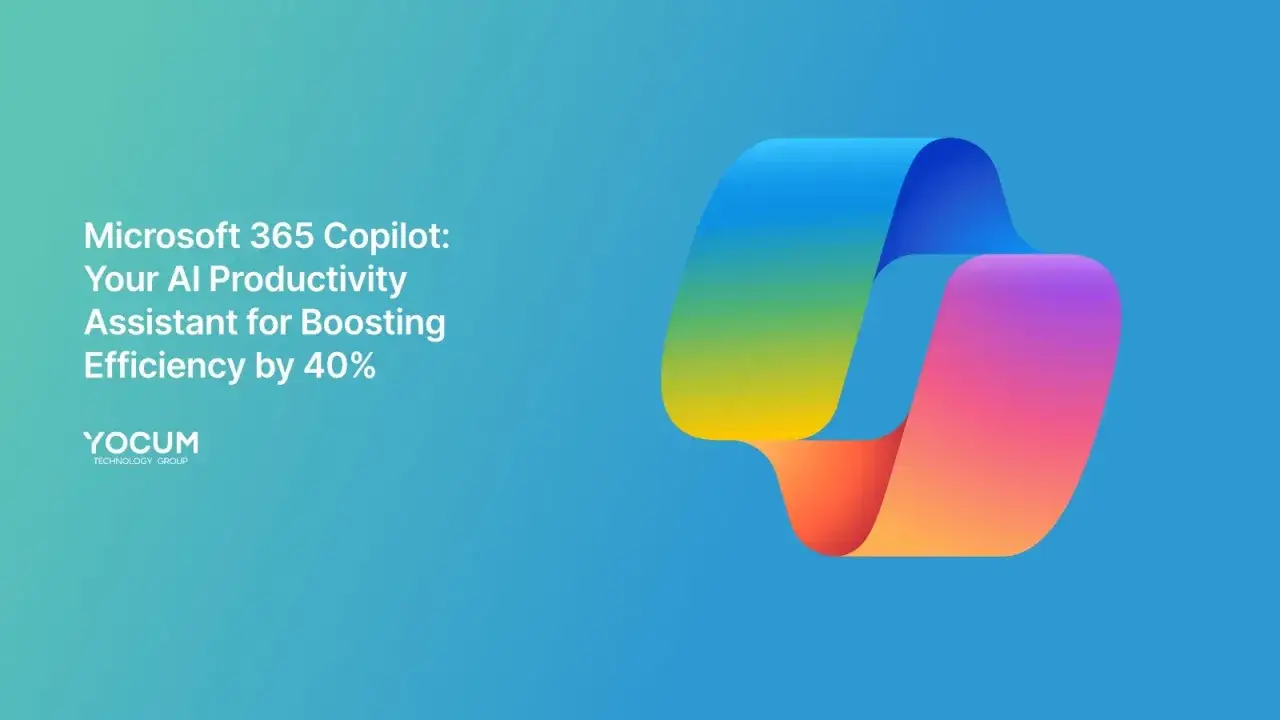Microsoft 365 Copilot: Twój asystent AI zwiększający efektywność o 40%. Logo Yocum.