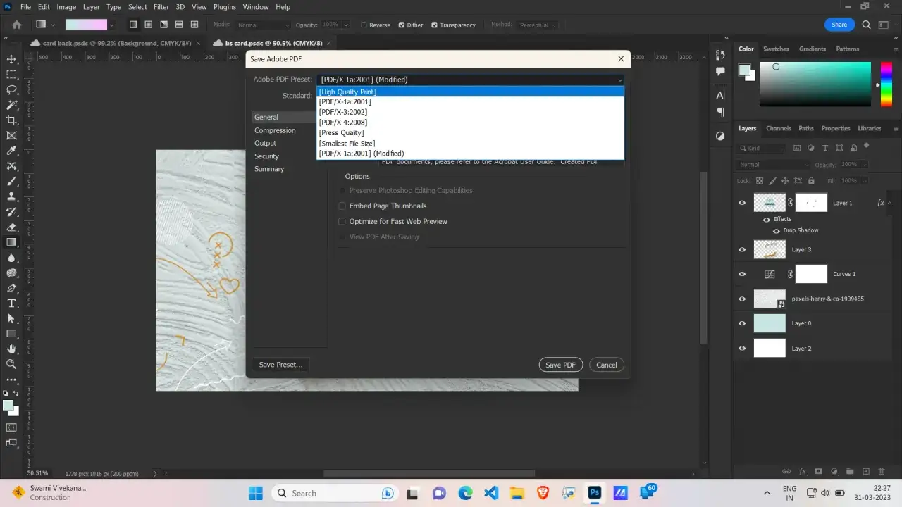 Adobe Photoshop eksport pdf ustawienia spadów