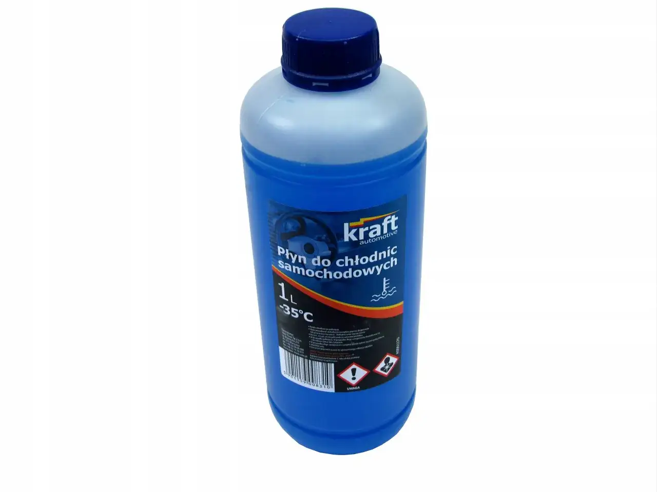 Niebieski płyn do chłodnic Kraft Automotive 1L, chroni silnik do -35°C. Idealny do Twojego samochodu.