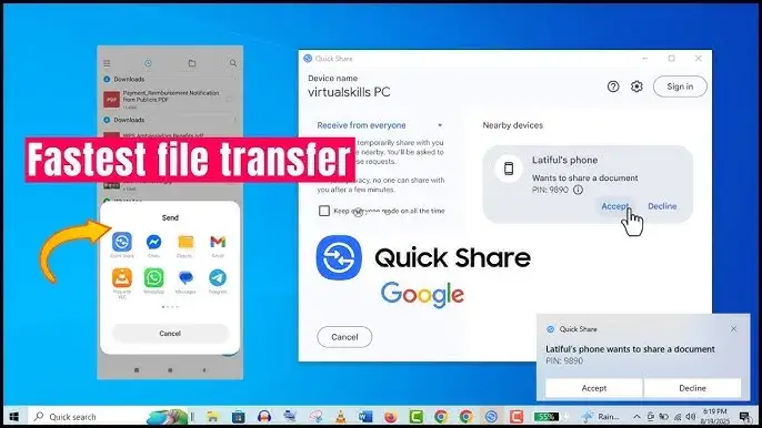 quick share przesyłanie zdjęć telefon komputer